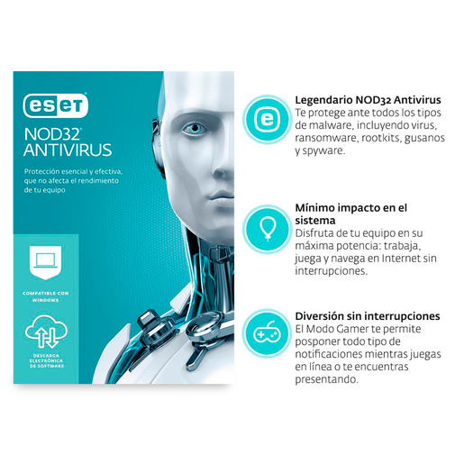 Antivirus Eset Nod32 / Licencia 1 año / 5 dispositivos / PC / Laptop