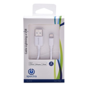 Cable Lightning a USB Spectra 12000027 / 0.91 metros / Blanco / iPhone / iPod / iPad Cable Lightning a USB Spectra 12000027 / 0.91 metros / Blanco / iPhone / iPod / iPad