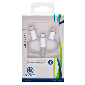 CABLE USB 3 EN 1 SPECTRA (PLATA, 91 CM) CABLE USB 3 EN 1 SPECTRA (PLATA, 91 CM)