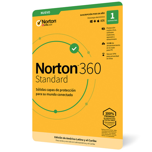 Antivirus Norton 360 Standard Licencia 1 año 1 dispositivo PC/Laptop/Mac/Dispositivos Móviles