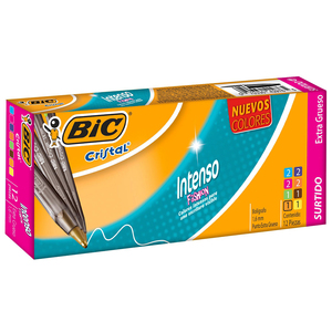 Plumas Bic Cristal Fashion / Punto extra grueso / Tinta colores surtidos / 12 piezas Plumas Bic Cristal Fashion / Punto extra grueso / Tinta colores surtidos / 12 piezas