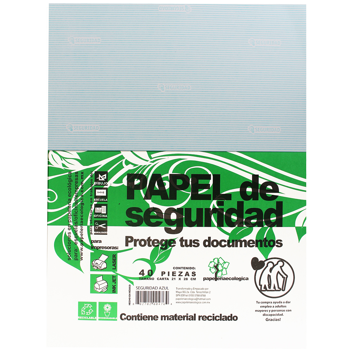 Paquete de Papel de Seguridad Papelería Ecológica 2254 / 40 hojas / Carta / Azul