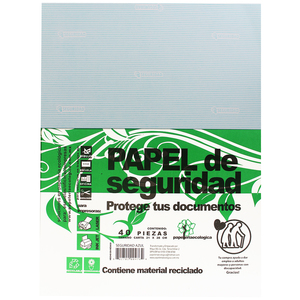 Paquete de Papel de Seguridad Papelería Ecológica 2254 / 40 hojas / Carta / Azul Paquete de Papel de Seguridad Papelería Ecológica 2254 / 40 hojas / Carta / Azul
