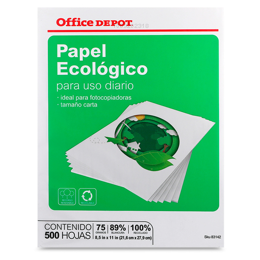Caja de Papel Reciclado Office Depot Ecológico / Carta / 5000 hojas / Blanco