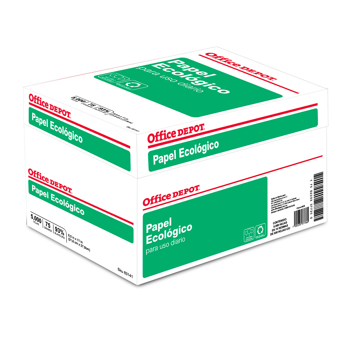 Caja de Papel Reciclado Office Depot Ecológico / Carta / 5000 hojas / Blanco