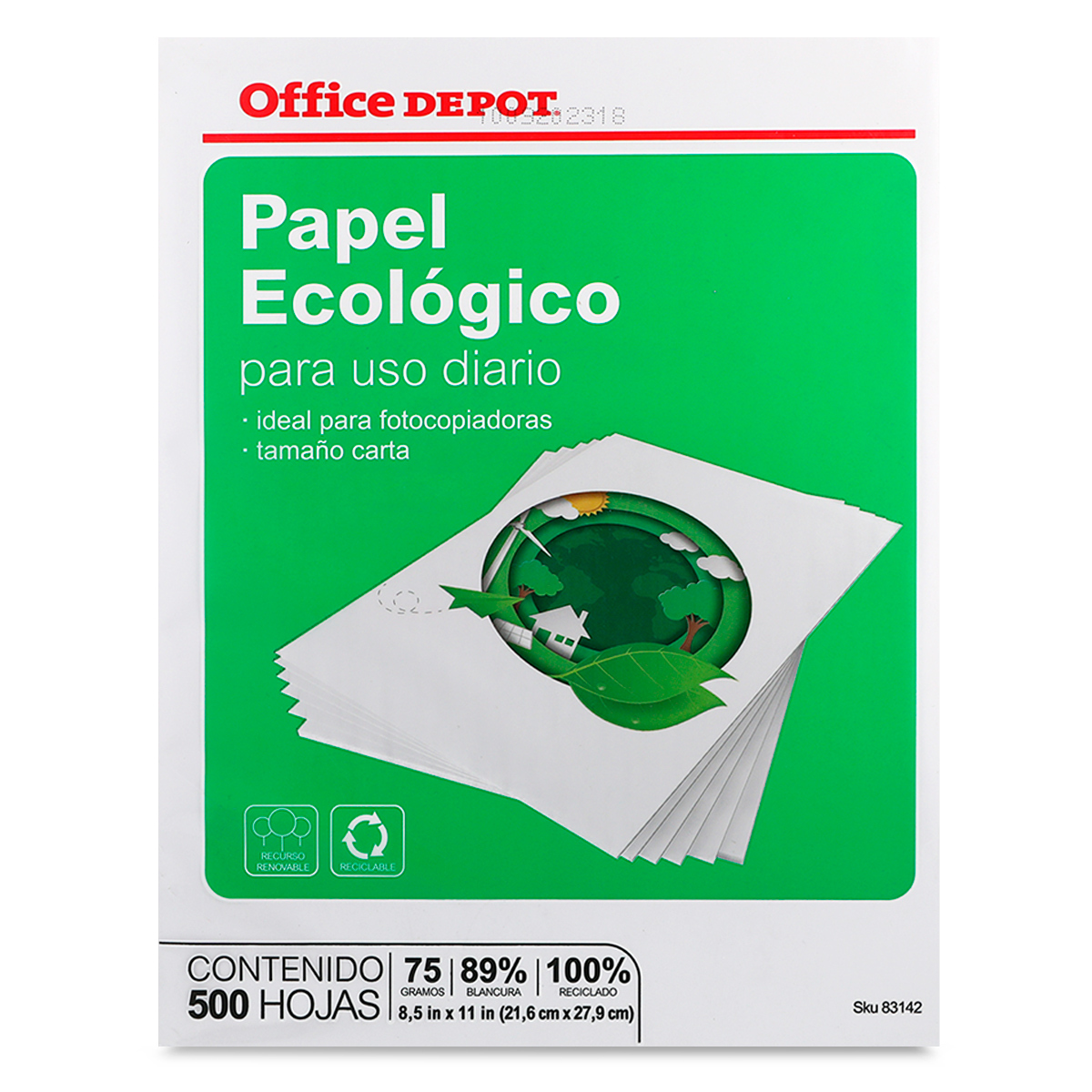 Papel Reciclado Carta Office Depot Ecológico Paquete 500 hojas blancas