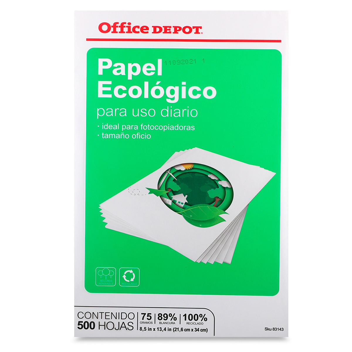 Papel Reciclado Oficio Office Depot Ecológico Paquete 500 hojas blancas