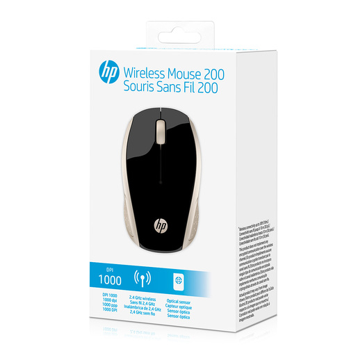 Mouse Inalámbrico Hp 200 / Nano receptor USB / Dorado con negro / PC / Laptop / Mac