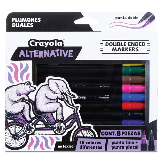 Plumones Punta Doble Crayola Alternative / Punta Fina y Pincel / 8 piezas