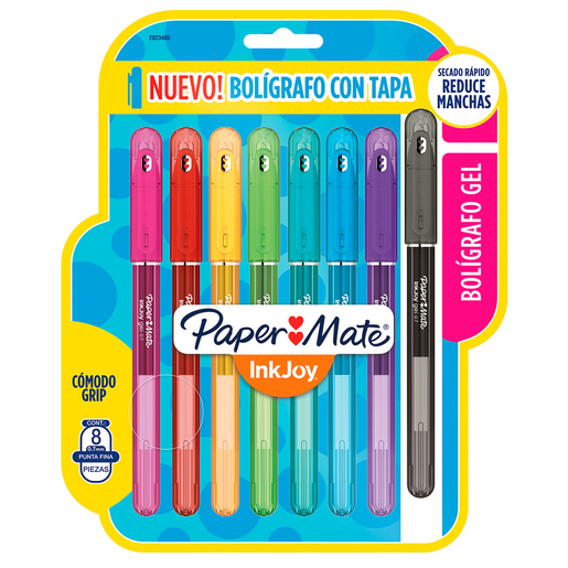 PAPER MATE Caja 12 bolígrafos gel borrable colores surtidos. Punta