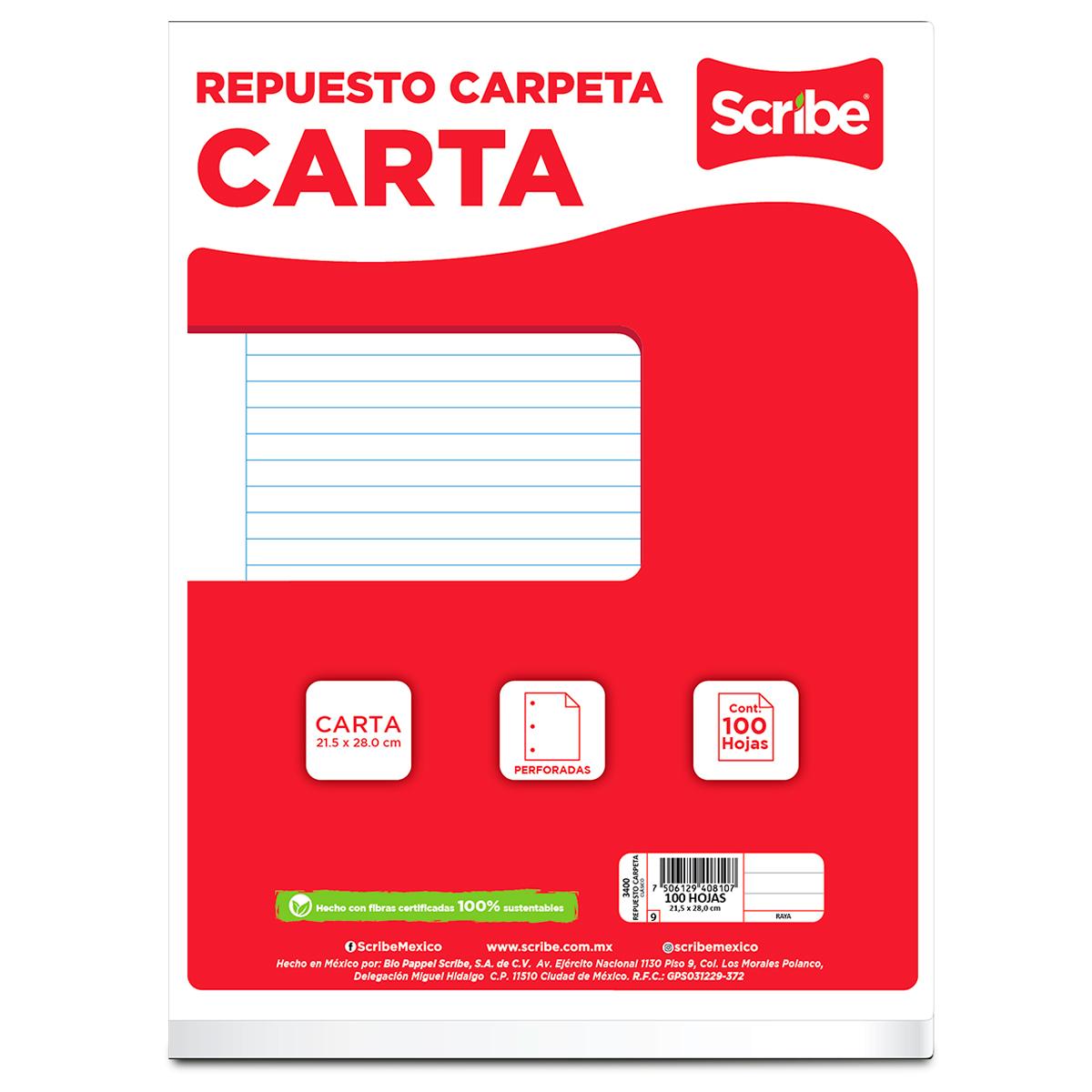 reserva Salón Encommium Hojas para Carpeta Scribe Raya Carta 100 hojas | Office Depot Mexico