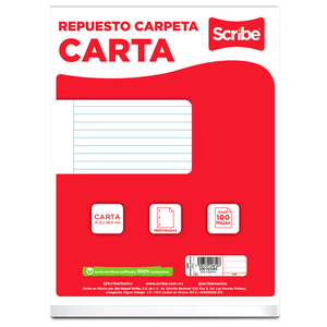 Hojas para Carpeta Scribe Raya Carta 100 hojas