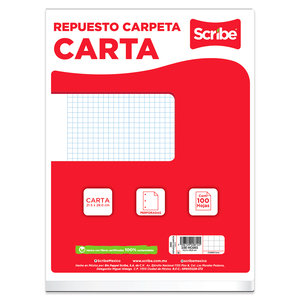 Hojas para Carpeta Scribe Cuadro Chico Carta 100 hojas