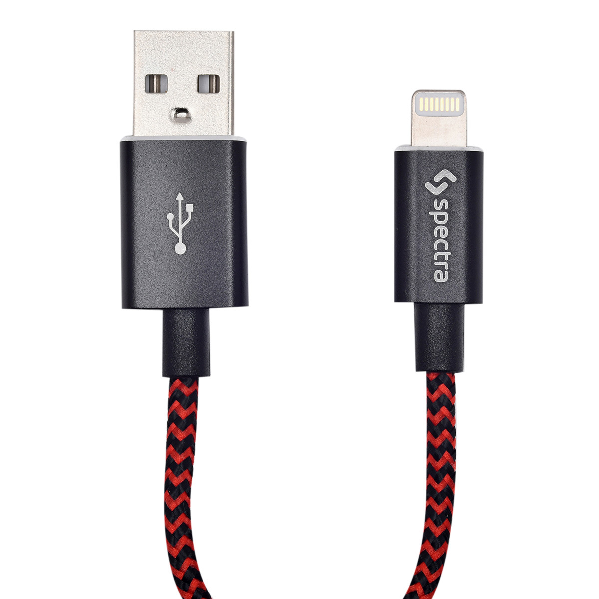 Cable Lightning a USB Spectra IK40306G / 0.91 metros / Negro con rojo / iPod / iPhone / iPad / MFI