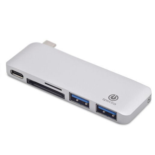 HUB TIPO-C A USB/SD/MICROSD/TIPO-C SPECTRA (PLATA)