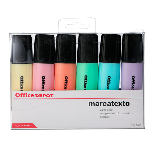 Marcatextos Pastel Office Depot / Punta Cincel / Colores surtidos / 6 piezas