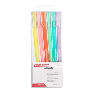 Plumas de Gel Office Depot GA100401 / Punto mediano / Tinta colores surtidos / 6 piezas Plumas de Gel Office Depot GA100401 / Punto mediano / Tinta colores surtidos / 6 piezas