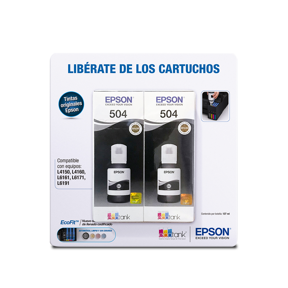 Botellas de Tinta Epson T504 2 Pack / T504120 BL OD / Negro / 4000 páginas / EcoTank