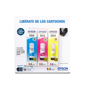Botellas de Tinta Epson T504 3 Pack / T5042 43 44 BL / Tricolor / 6500 páginas / EcoTank
