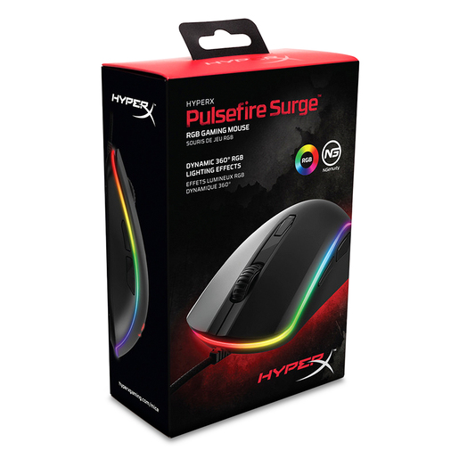 Mouse Gamer Óptico Hyperx Pulsefire Surge / RGB / Alámbrico / USB / 16000dpi / Negro