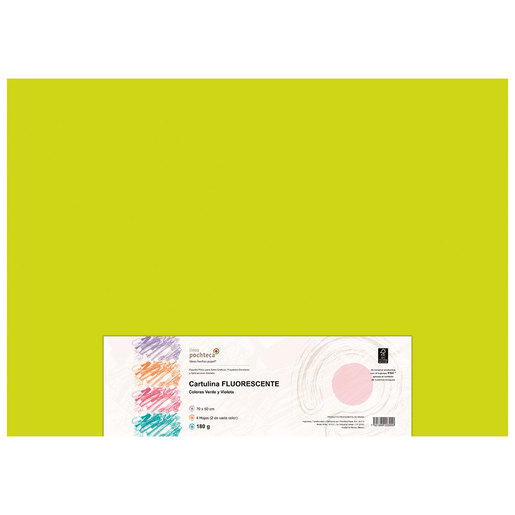 Cartulina Pochteca 96923 / 4 piezas / Verde y violeta flourescente / 180 gr