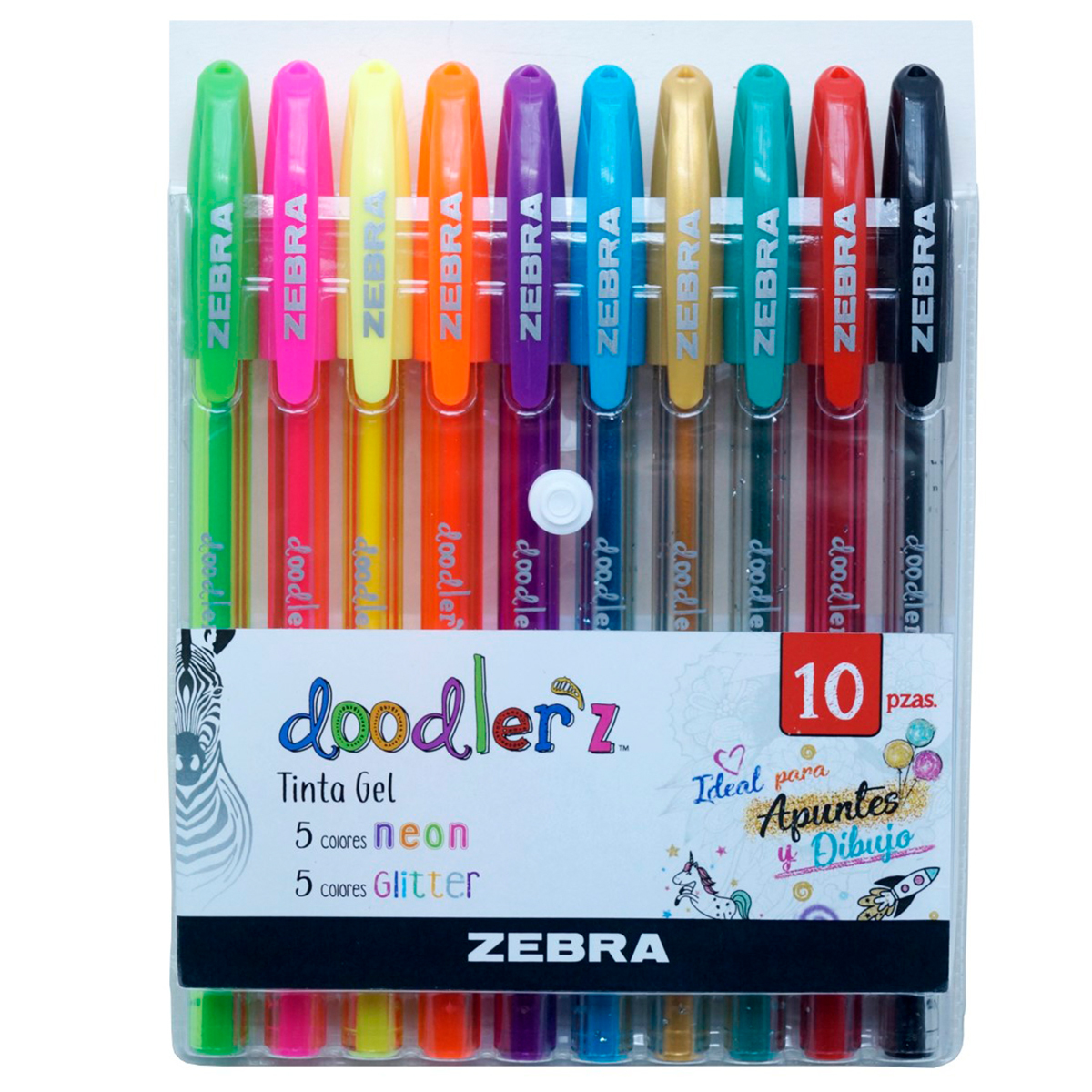 Plumas de Gel Zebra Doodlerz Neon and Glitter Punto grueso Tinta colores  surtidos 10 piezas