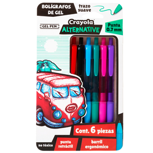 Plumas de Gel Retráctiles Crayola Alternative / Punto mediano / Tinta colores surtidos / 6 piezas Plumas de Gel Retráctiles Crayola Alternative / Punto mediano / Tinta colores surtidos / 6 piezas