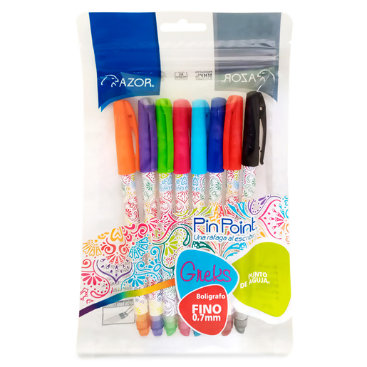 Maysazor Rasmi Plumas Azor Pin Point Greks Punto fino Tinta colores surtidos 8 piezas ...