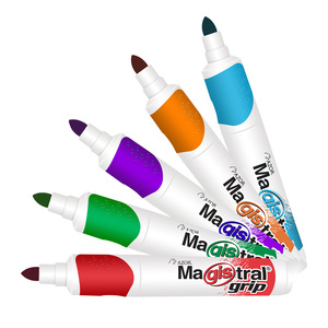 Marcador para Pizarrón Blanco Magistral Grip / Punta de bala / Rojo verde azul morado naranja / 4 piezas más 1 pieza Marcador para Pizarrón Blanco Magistral Grip / Punta de bala / Rojo verde azul morado naranja / 4 piezas más 1 pieza