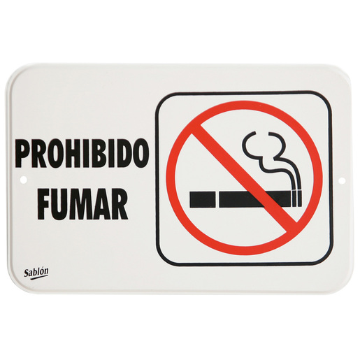 Letrero Prohibido Fumar Sablón / 22.8 x 15.2 cm