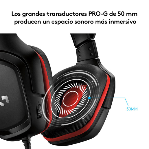 Audífonos Gamer Logitech G332 / 3.5 mm / Multidispositivo / Negro con rojo