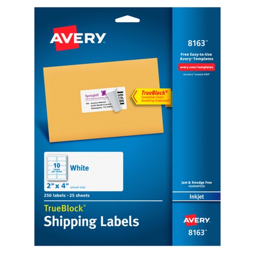ETIQUETAS INKJET AVERY BLANCAS 2X4 BLANCAS C/250