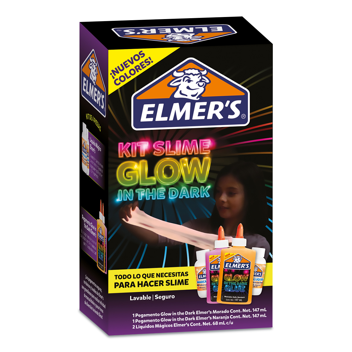 Kit Fábrica de Slime Elmers Glow in The Dark Morado naranja 4 piezas | Office  Depot Mexico