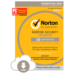 Antivirus Norton Security Premium Descargable / Licencia 1 año / 10 dispositivos / PC / Mac / Dispositivos móviles Antivirus Norton Security Premium Descargable / Licencia 1 año / 10 dispositivos / PC / Mac / Dispositivos móviles
