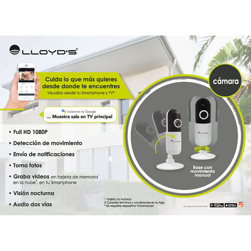 Cámara Web IP Fija para Interior Lloyds LC-1261 / FHD / WiFi / Amazon Echo Show / Gogle Assistant / Blanco