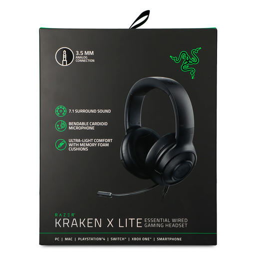 Audífonos Gamer Razer Kraken X Lite / Surround Sound 7.1  / 3.5 mm / Laptop / PC / PS4 / Xbox One / Negro