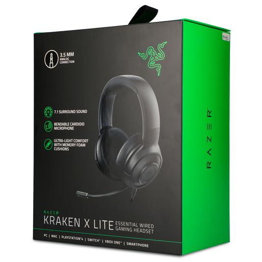 Audífonos Gamer Razer Kraken X Lite / Surround Sound 7.1  / 3.5 mm / Laptop / PC / PS4 / Xbox One / Negro