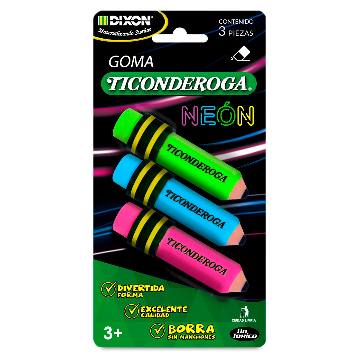 Goma de Borrar Dixon Ticonderoga Neón 3 piezas