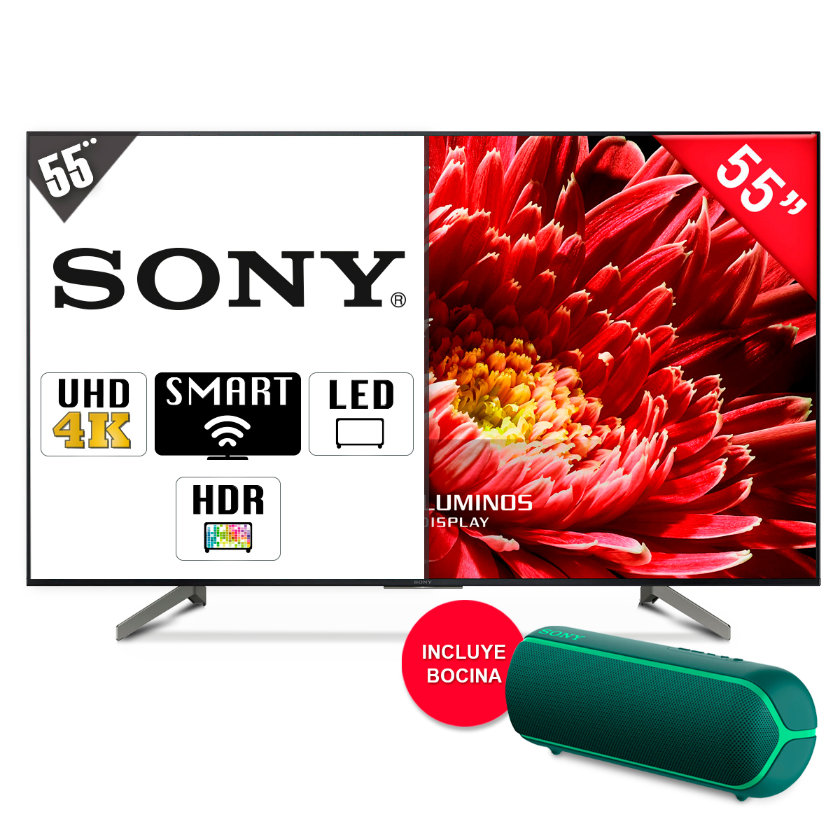 Pantalla Sony Smart TV 55 pulg. XBR55X850G Led 4K UHD y Bocina Bluetooth Sony SRSXB22G