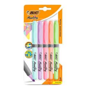 Marcatextos Bic Brite Liner Pastel / Punta cincel / Colores surtidos / 5 piezas