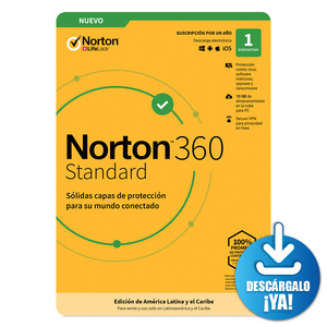 Antivirus Norton 360 Standard Descargable / Licencia 1 año / 1 dispositivo / PC / Laptop / Mac / Dispositivos móviles Antivirus Norton 360 Standard Descargable / Licencia 1 año / 1 dispositivo / PC / Laptop / Mac / Dispositivos móviles
