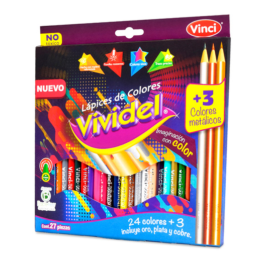 Lápices de Colores Redondos Vinci Vividel 4 mm / 24 piezas / 3 colores metálicos gratis
