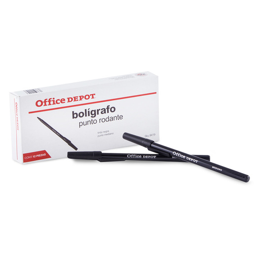 Plumas Office Depot Simple / Punto mediano / Tinta negra / 12 piezas